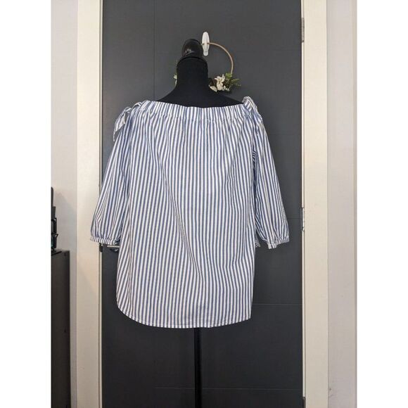 *3 for $12* Gap Blue & White Stripe Off Shoulder Tunic Blouse w Bow Detail - M - Picture 2 of 7